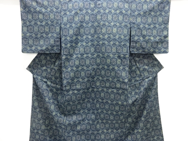 JAPANESE KIMONO / TSUMUGI / WOVEN KIKKO WITH FLOWER